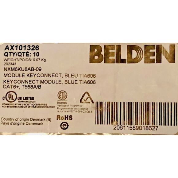 NEW Belden AX101326 Pack of 10 KeyConnect Jack Cat6+/RJ45 Module Keystone Blue - Picture 2 of 2